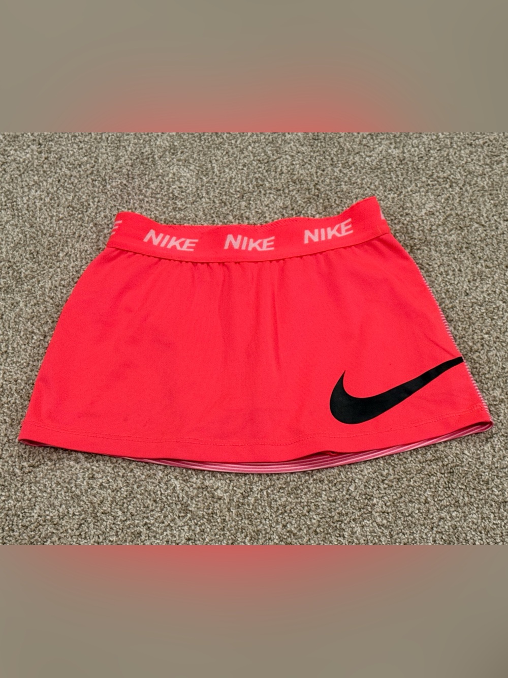 Nike Girls' Coral Pink Athletic Skort with Black Swoosh